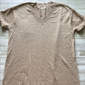 By Together Tan Beige V-Neck Knitted Oversized Midi Dress